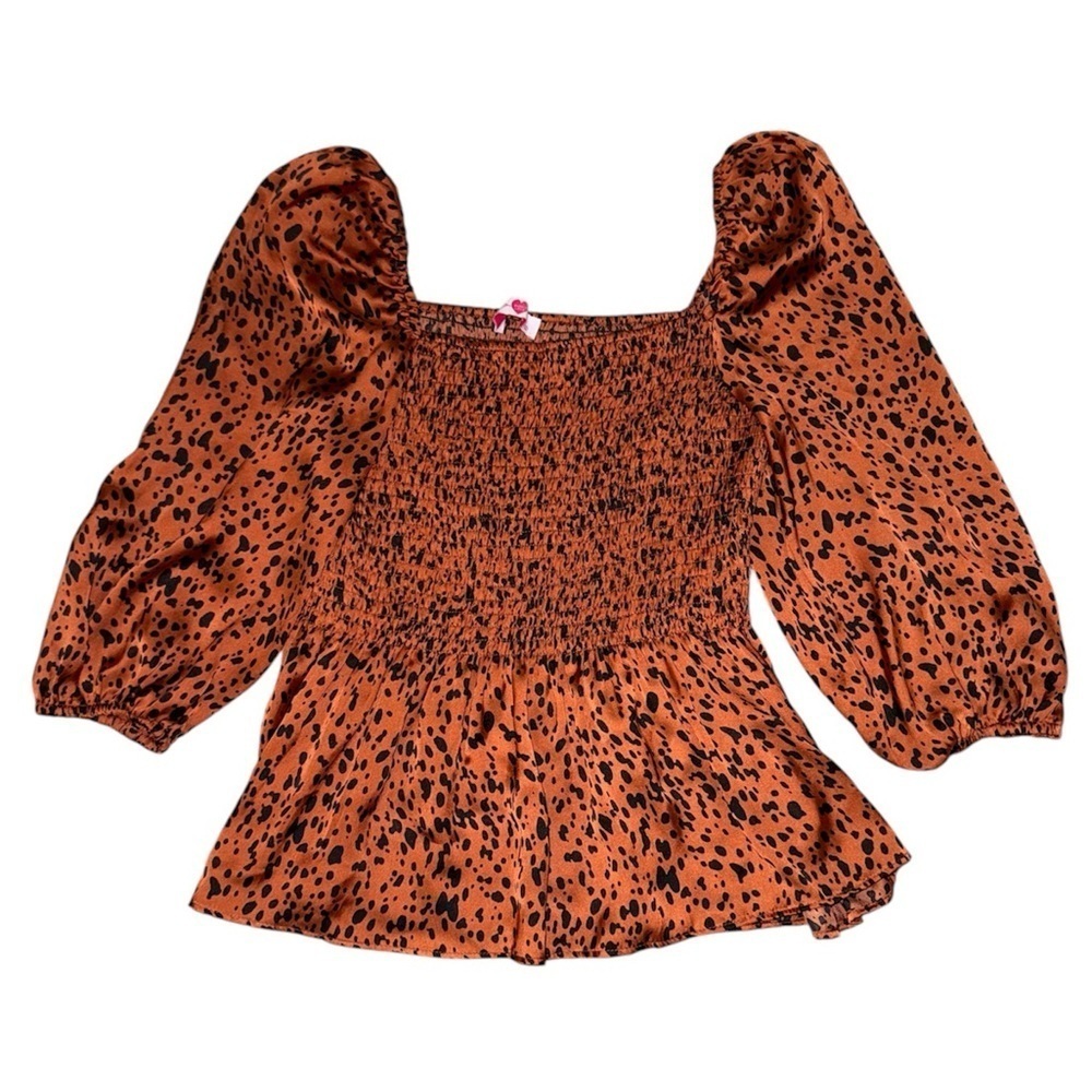 Buddy love brown black leopard print puff sleeve blouse women’s size small